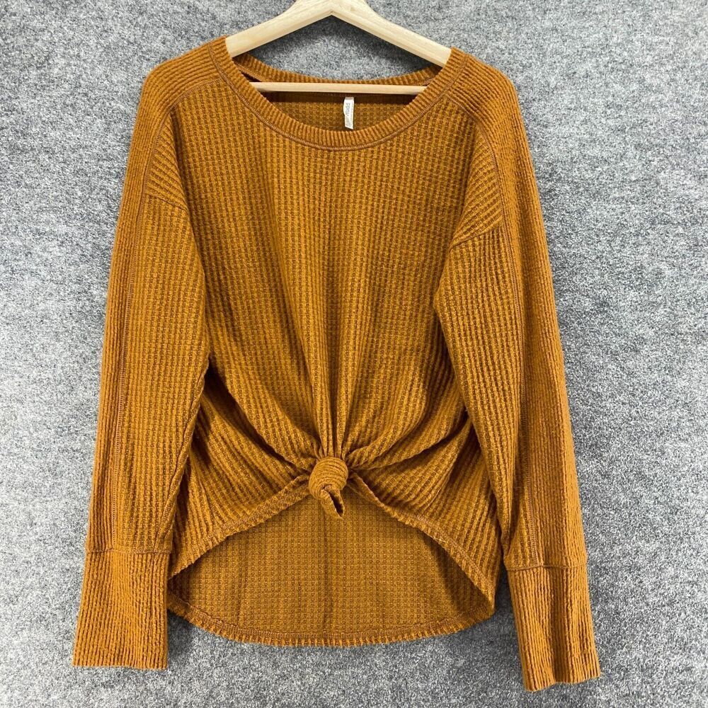 Mudd Sweater Pullover Women M Medium Brown Waffle Knit Long Sleeve Rayon Casual